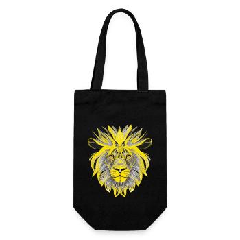 Lion Head Art Design Portrait Illustration Yellow - Gift Bag for Bottles - black - Front