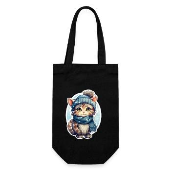 Katze im Winter - Geschenkbeutel für Flaschen - Schwarz - Vorne