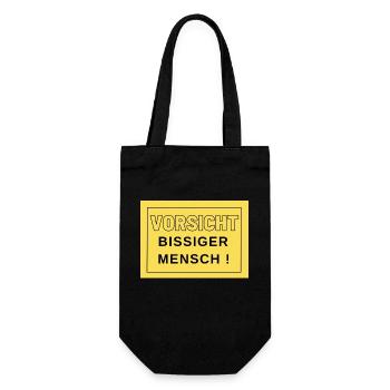 Vorsicht bissiger Mensch ! - Geschenkbeutel für Flaschen - Schwarz - Vorne