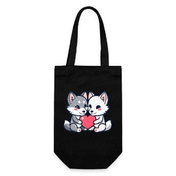 Wolf Couple Love Couple In Love - Gift Bag for Bottles - black - Front