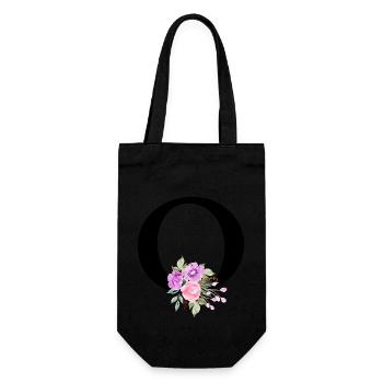 Lila Blumenbuchstabe O - Geschenkbeutel für Flaschen - Schwarz - Vorne