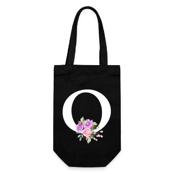 Lila Blumenbuchstabe O - Geschenkbeutel für Flaschen - Schwarz - Vorne