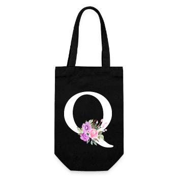 Lila Blumenbuchstabe Q - Geschenkbeutel für Flaschen - Schwarz - Vorne