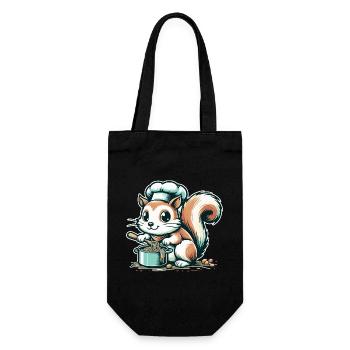 Cute cartoon squirrel cooking spaghetti - Gift Bag for Bottles - black - Front