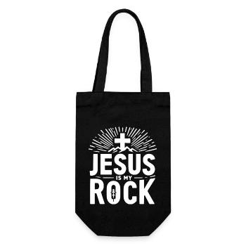 Jesus ist mein Fels in der Brandung - Geschenkbeutel für Flaschen - Schwarz - Vorne