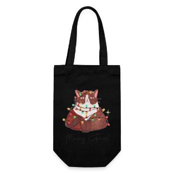 Meowy Catmes– Lustiges Katzen-Weihnachtsdesign - Geschenkbeutel für Flaschen - Schwarz - Vorne