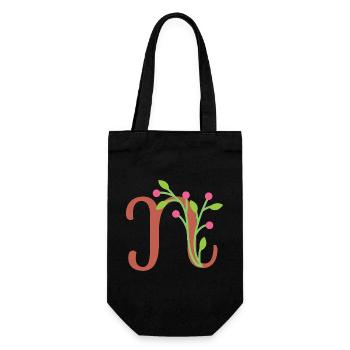 Eleganter Buchstabe 'N' mit Blumen - Geschenkbeutel für Flaschen - Schwarz - Vorne