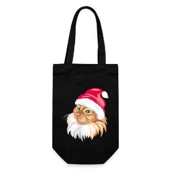 Süße stolze rote Katze mit Weihnachtsmannmütze - Geschenkbeutel für Flaschen - Schwarz - Vorne