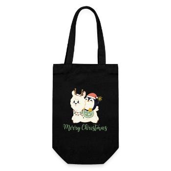 Joyeux Noël - Alpaga + Pingouin pour Noël - Sac à bouteille - noir - Devant