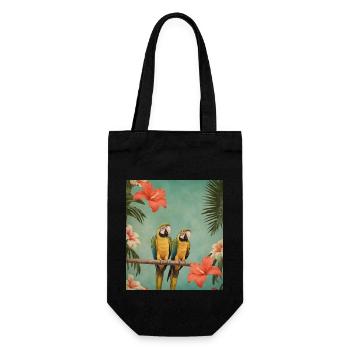 Deux perroquets sur une branche avec des fleurs d’hibiscus - Sac à bouteille - noir - Devant