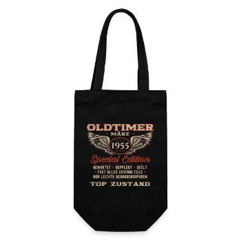 70. Geburtstag Oldtimer März Jahrgang 1955 - Geschenkbeutel für Flaschen - Schwarz - Vorne