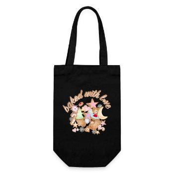 Bunte Weihnachtsplätzchen – Gebacken mit Liebe - Geschenkbeutel für Flaschen - Schwarz - Vorne