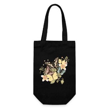 Schmetterlinge im Vintage Blumenmeer - Geschenkbeutel für Flaschen - Schwarz - Vorne