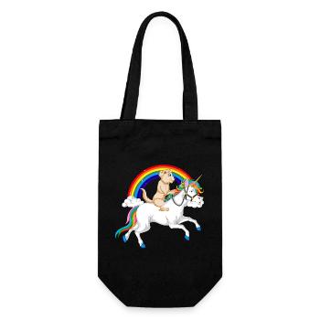 Whimsical Unicorn & golden retriever under Rainbow - Gift Bag for Bottles - black - Front