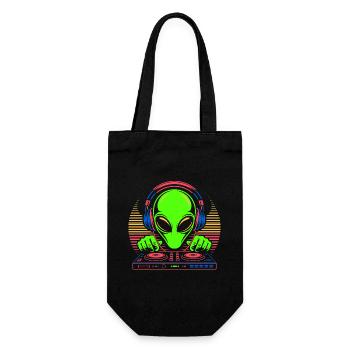 Alien DJ with headphones and turntable - Gift Bag for Bottles - black - Front