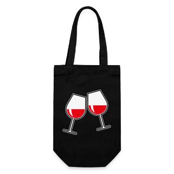 2 Rotweingläser (Rotwein / Wein / Bauchig / Zu 3C) - Geschenkbeutel für Flaschen - Schwarz - Vorne