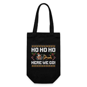 Ho Ho Ho here we go Ugly Xmas Christmas Santa - Geschenkbeutel für Flaschen - Schwarz - Vorne