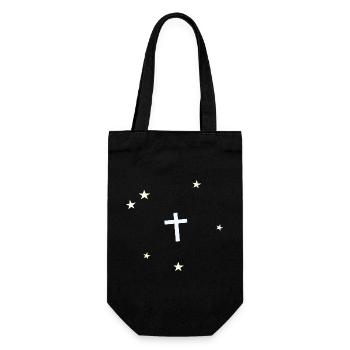 Minimalistisches Kreuz im Sternenhimmel - Geschenkbeutel für Flaschen - Schwarz - Vorne