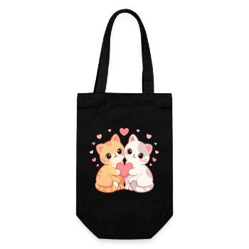 Zwillingskätzchen-Herzumarmung - Geschenkbeutel für Flaschen - Schwarz - Vorne