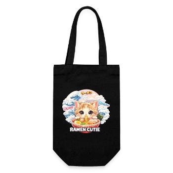 Ramen Kawaii Katzen TShirt I Japanisches Essen - Geschenkbeutel für Flaschen - Schwarz - Vorne