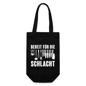 Chefkoch BEREIT FÜR DIE SCHLACHT Lustiges - Geschenkbeutel für Flaschen - Schwarz - Vorne