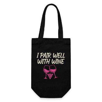 Je m’accorde bien avec le motif du vin – verre à vin - Sac à bouteille - noir - Devant