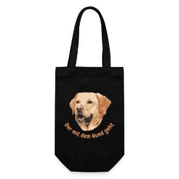 Labrador. Der mit dem Hund geht - Geschenkbeutel für Flaschen - Schwarz - Vorne