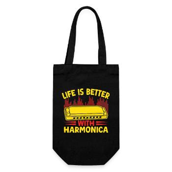 Funny Harmonica Player Life Is Better With - Geschenkbeutel für Flaschen - Schwarz - Vorne