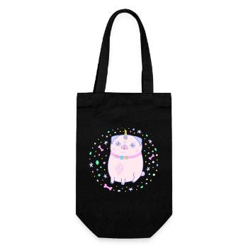 Rosa Mops Einhorn Pugicorn - Geschenkbeutel für Flaschen - Schwarz - Vorne