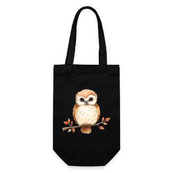 Watercolor owl on branch - Gift Bag for Bottles - black - Front
