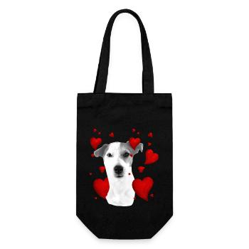 Jack Russel mit Herzen - Geschenkbeutel für Flaschen - Schwarz - Vorne