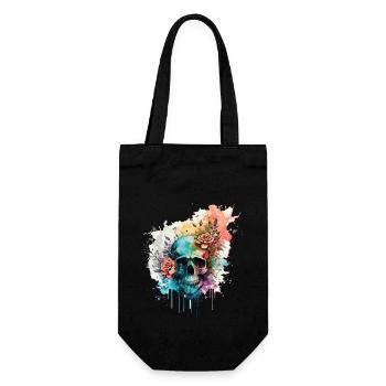 Totenkopf Totenschädel Skelett Blumen Rosen Splash - Geschenkbeutel für Flaschen - Schwarz - Vorne