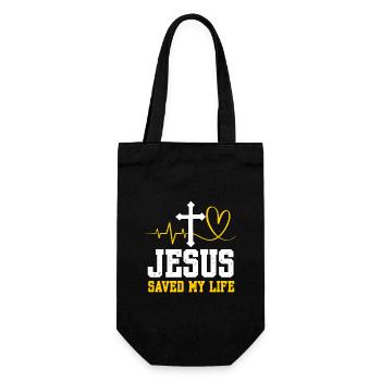 Jesus Saved My Life Christen Gott Religion Kreuz - Geschenkbeutel für Flaschen - Schwarz - Vorne