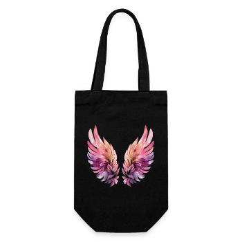Rosa und lila Aquarellflügel - Geschenkbeutel für Flaschen - Schwarz - Vorne