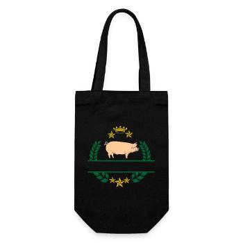 Pig in green laurel wreath with golden yellow crown - Gift Bag for Bottles - black - Front