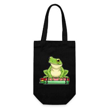 Frosch Schüler Wachsmalstifte Schule - Geschenkbeutel für Flaschen - Schwarz - Vorne