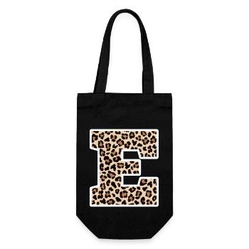 Letter E Leopard Pattern - Birthday Gift Idea - Gift Bag for Bottles - black - Front
