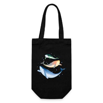 three brightly colored shimmering whales in the ocean - Gift Bag for Bottles - black - Front