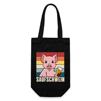 Biertrinker Schwein Saufschwein Bier - Geschenkbeutel für Flaschen - Schwarz - Vorne