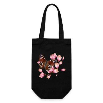 Papillon paon oeil avec Magnolia en rose - Sac à bouteille - noir - Devant