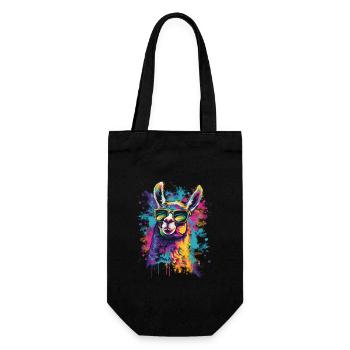 Lustiges Lama mit Sonnenbrille - Geschenkbeutel für Flaschen - Schwarz - Vorne