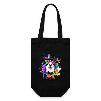 Party Hund mit Zylinder Hut Sonnenbrille Graffiti - Geschenkbeutel für Flaschen - Schwarz - Vorne