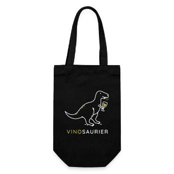 Vinosaurier mit Weinglas - Geschenkbeutel für Flaschen - Schwarz - Vorne