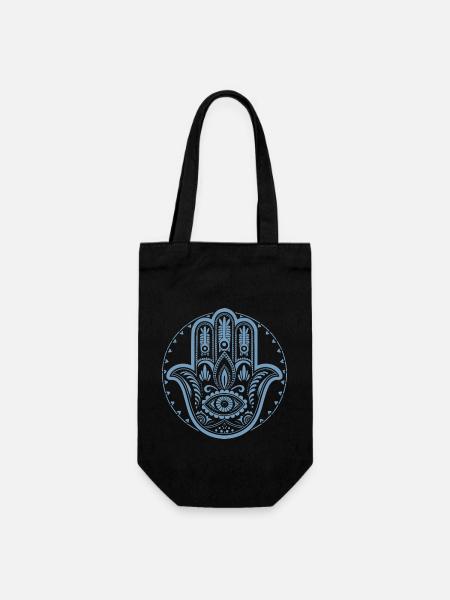 Hamsa - Hand der Fatima - Schutz und Segen - Gavepose til flasker - sort