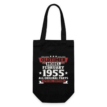 70. Geburtstag Oldtimer Februar Jahrgang 1955 - Geschenkbeutel für Flaschen - Schwarz - Vorne