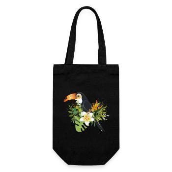 Toucan avec des fleurs tropicales - Design d’oiseau exotique - Sac à bouteille - noir - Devant