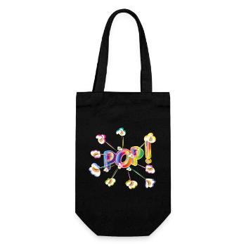 Knallige Pop Typografie mit buntem Popcorn-Design - Geschenkbeutel für Flaschen - Schwarz - Vorne