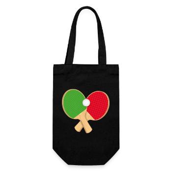 Tischtennisschläger mit Ball–sportlich & dynamisch - Geschenkbeutel für Flaschen - Schwarz - Vorne