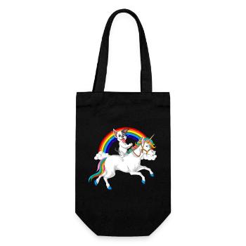 Französische Bulldogge Reiten Einhorn - Geschenkbeutel für Flaschen - Schwarz - Vorne