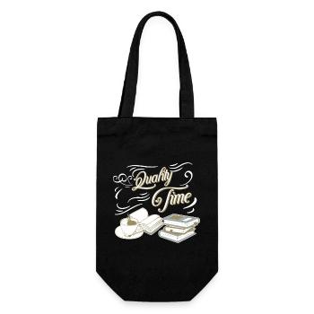 Quality Time Kaffee und Bücher - Geschenkbeutel für Flaschen - Schwarz - Vorne